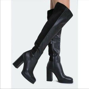 Circus by Sam Edelman Howell Black Leather Suede Platform Over The Knee Boots 8M